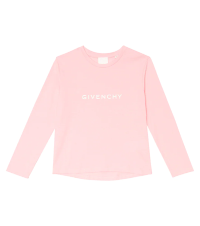 Givenchy Kids' Logo印花棉质针织上衣 In Pink Washed Pink