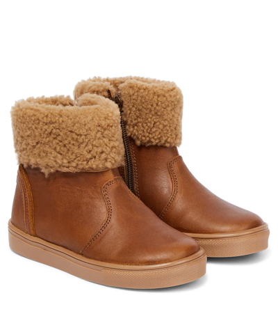 Petit Nord Kids' Chubby Shearling-lined Ankle Boots In Hazelnut