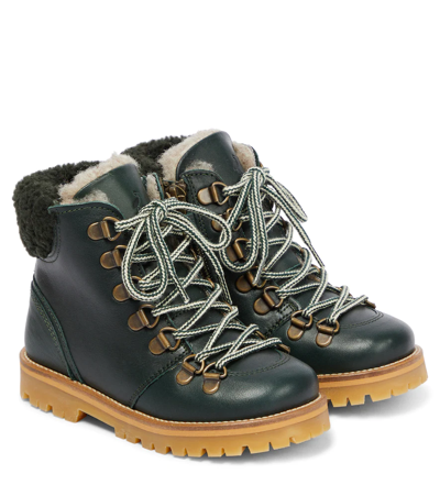 Petit Nord Kids' Shearling-lined Leather Boots In Kale