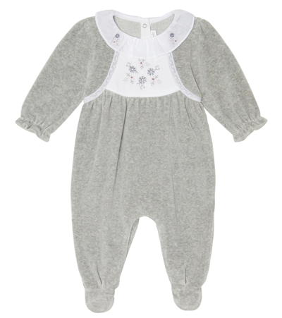 Tartine Et Chocolat Babies' Velvet-effect Lace-trim Bodysuit In Grey