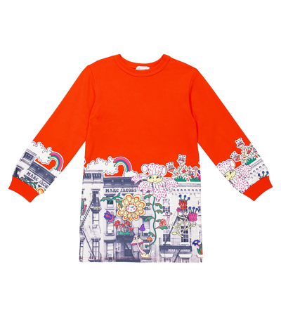 Marc Jacobs Kids' Printed Cotton Sweatshirt Dress In Peach