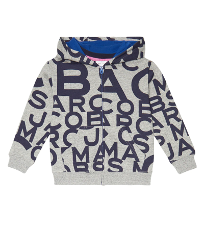 Marc Jacobs Kids' Logo Cotton Jersey Zip-up Hoodie In Chine Grey