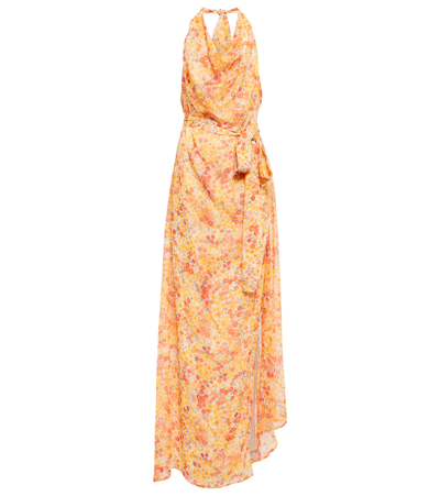 Staud Adele Floral Cowl-neck Maxi Dress In Orange