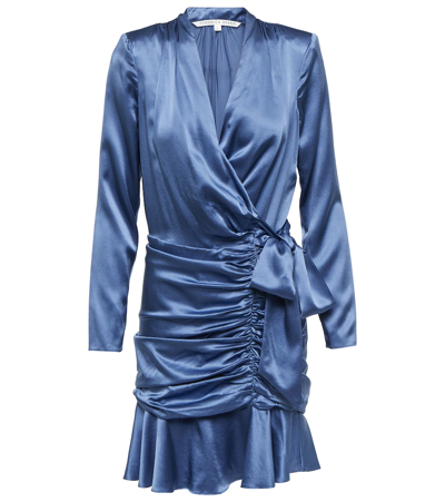 Veronica Beard Agatha Ruched Long Sleeve Stretch Silk Dress In Steel Blue