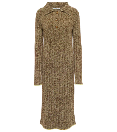 Acne Studios Wool-blend Midi Dress In Coffee Brown/pale Yellow