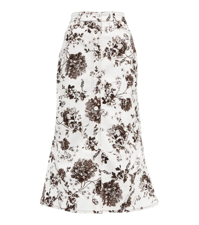Erdem Victorine Floral-print Denim Fluted Midi Skirt In White