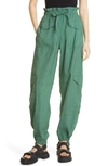 Ganni Tie Cuff Paperbag Waist Cargo Pants In Green