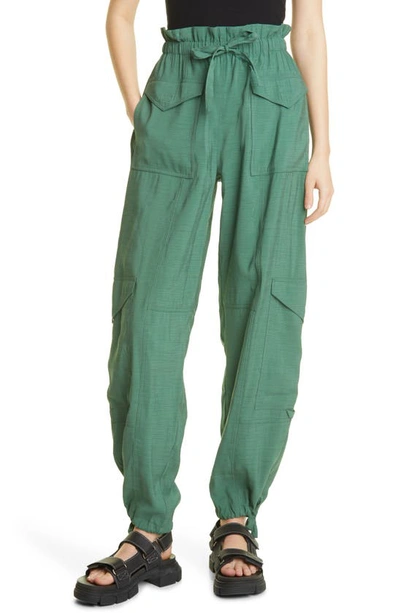 Ganni Tie Cuff Paperbag Waist Cargo Pants In Myrtle