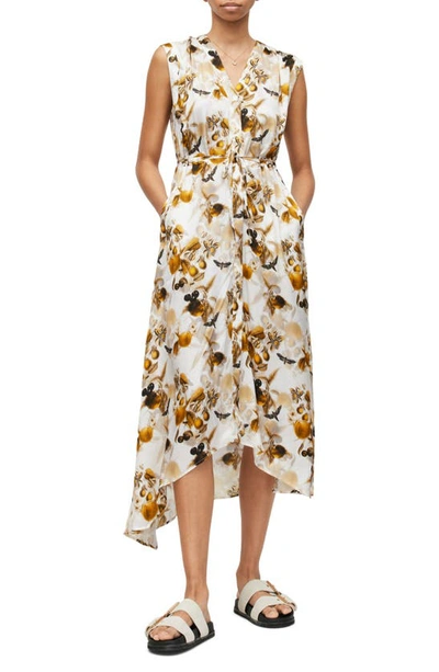 Allsaints Tate Soleil Print Sleeveless Shirtdress In Ochre Yellow