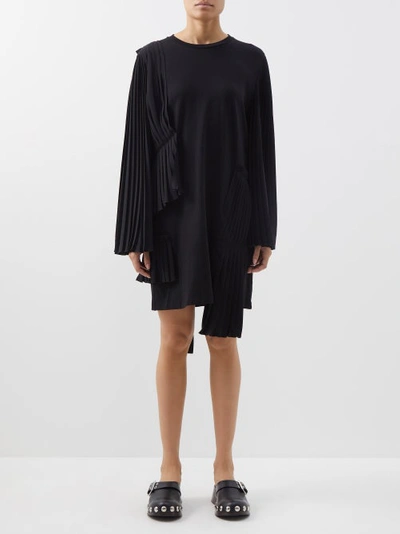 Mm6 Maison Margiela Asymmetric Pleated Cotton Mini Dress In Black
