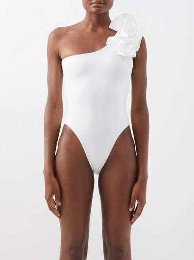 Maygel Coronel Women's Janina Ruffled Single-shoulder One-piece Swimsuit In Off White