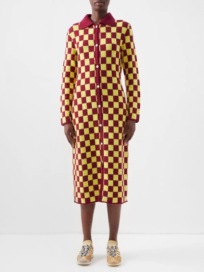 The Elder Statesman Checked Wool And Cashmere-blend Midi Dress In Yellow Multi