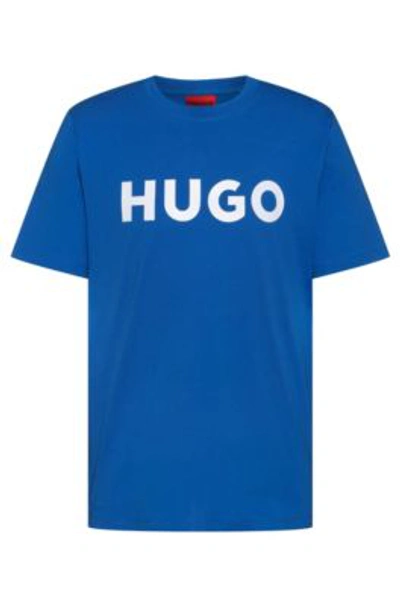 Hugo Boss Cotton-jersey Regular-fit T-shirt With Contrast Logo In Blue