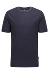 Hugo Boss Slim-fit T-shirt In Honeycomb Cotton With Tipped Collar In Blue