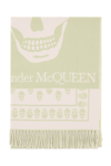 Alexander Mcqueen Skull-print Branded Wool Scarf In Multicolor