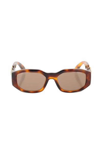Versace Medusa Biggie Rectangle-frame Sunglasses In Brown