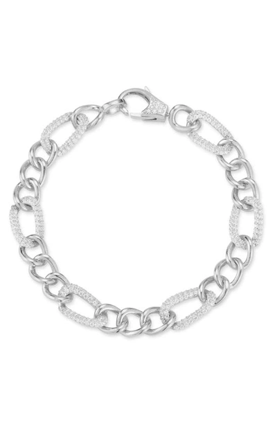 Glaze Jewelry Rhodium Plated Sterling Silver Pavé Cz Chunky Figaro Bracelet