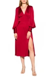 ALEXIA ADMOR ELYSA LONG SLEEVE SATIN MIDI DRESS