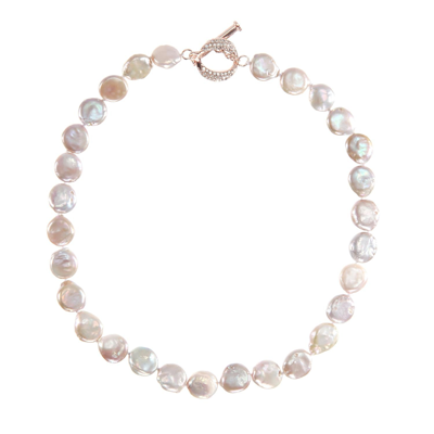 Nina Ophira Coin Freshwater Pearl Necklace In Rose Gold/freshwater Pearl/white Crystal