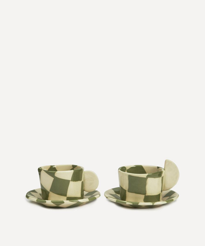 Henry Holland Studio Green And White Checkerboard Tea Cup Set