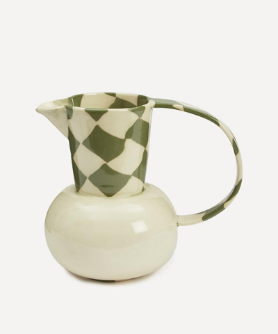 Henry Holland Studio Green And White Small Checkerboard Water Jug
