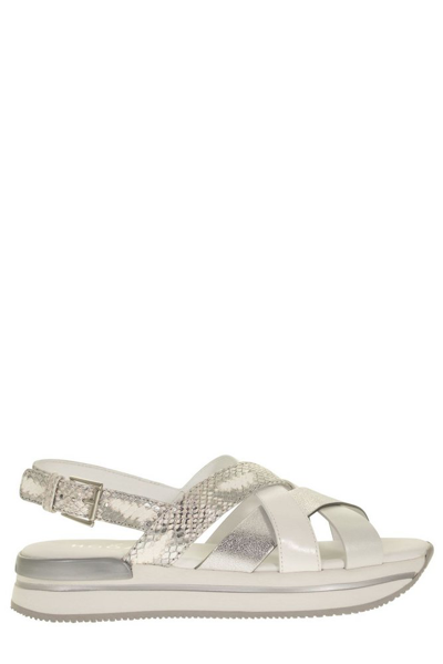 Hogan Metallic-effect Open-toe Sandals In White