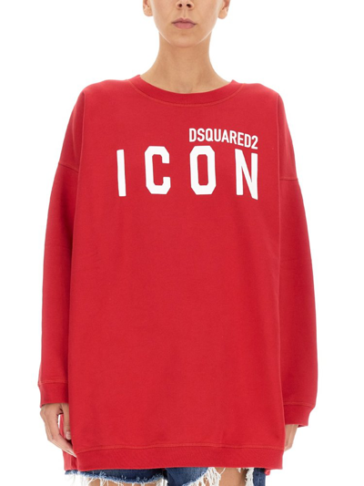 Dsquared2 Logo Print Crewneck Sweater In Red