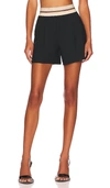 Helmut Lang Logo Elastic Waistband Wool Pull On Shorts In Black