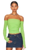 Helmut Lang Off-the-shoulder Convertible Stretch-crepe Top In Green