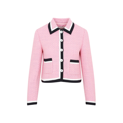 Miu Miu Tweed Long Sleeved Cropped Jacket In Pink