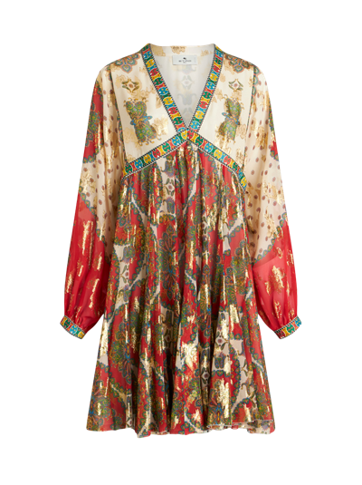 Etro Short Silk Dress With Multicolored Floral Paisley Print