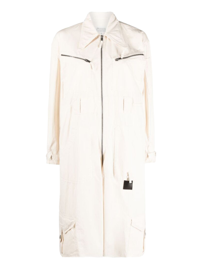 Maison Margiela Ivory-coloured Oversized Jumpsuit In Canvas In White