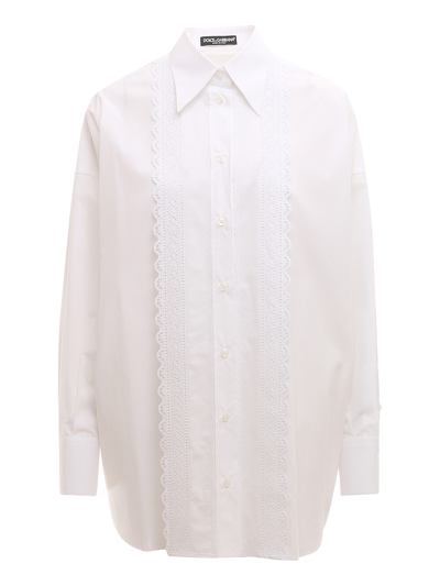 Dolce & Gabbana Oversize Cotton Shirt With Embroideries In White