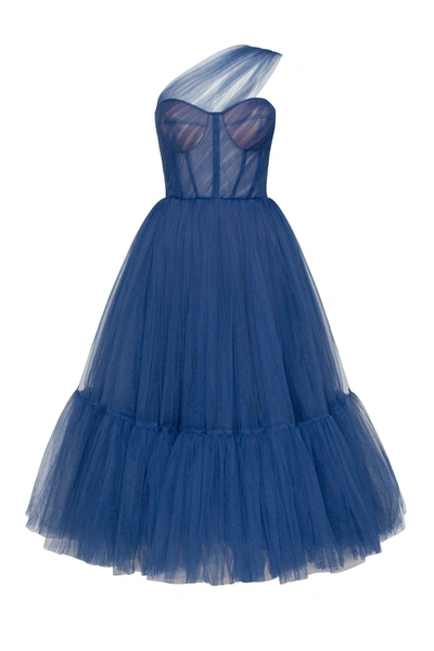 Millà Blue One-shoulder Cocktail Tulle Dress