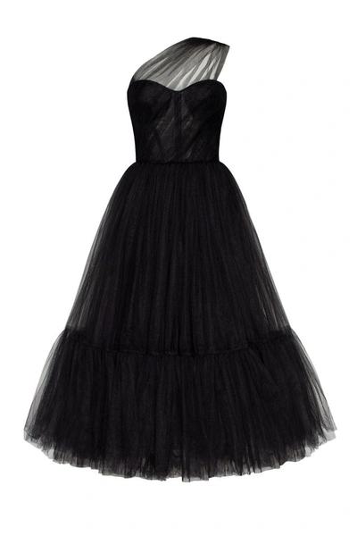 Millà Black One-shoulder Cocktail Tulle Dress