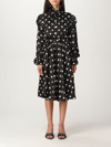 Balenciaga Black Ruffle Spot Print Midi Dress In Black