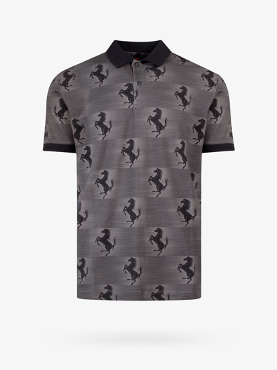 Ferrari Horse-print Relaxed-fit Stretch-cotton Polo Shirt In Grey
