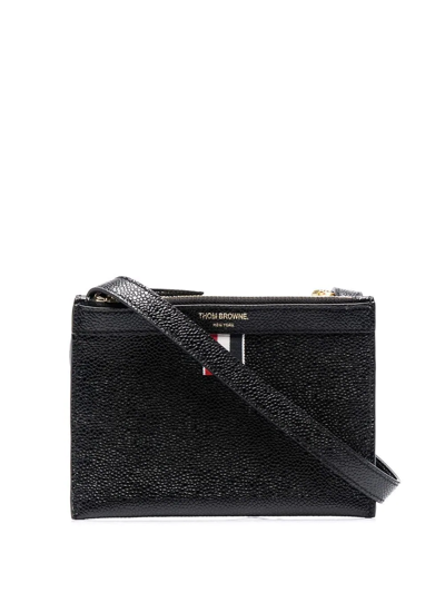 Thom Browne Thom Brown Double Zip Leather Crossbody Document Holder In Black