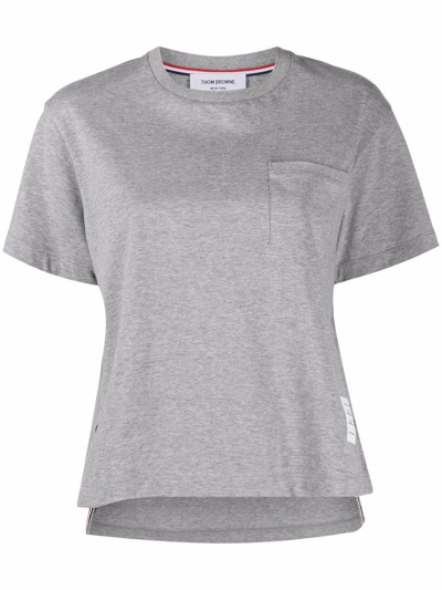 Thom Browne Logo-patch Short-sleeve T-shirt In Grey