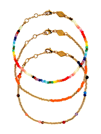 Anni Lu Multicolour Nuanua Rainbow Beaded Bracelet Set In Gold