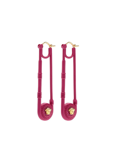 Versace Medusa-plaque Safety-pin Earrings In Oro  Ceris