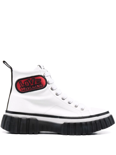 Love Moschino Logo-patch Lace-up Boots In White