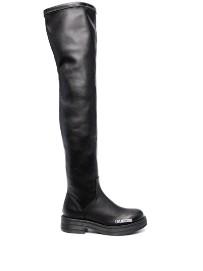 Love Moschino Logo-print Knee-high Boots In Black