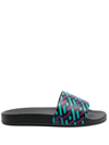 Versace Greca Signature Print Slide Sandals In Multicolor