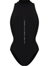 Sweaty Betty Vista High Neck Zip-up One-piece Swimsuit In Black