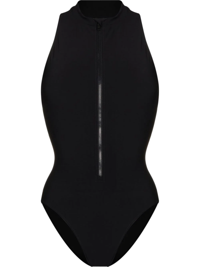 Sweaty Betty Vista High Neck Zip-up One-piece Swimsuit In Black