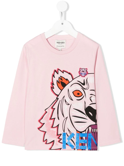Kenzo Kids' Logo-print Long-sleeve T-shirt In Pink