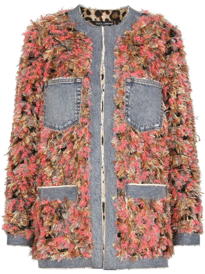 Dolce & Gabbana Single-breasted Fur-effect Jacquard Jacket In Multicolor
