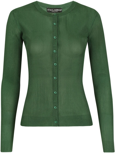 Dolce & Gabbana Rib-knit Long-sleeve Cardigan In Green