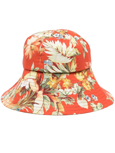 Erdem Floral Cotton Bucket Hat In Rot